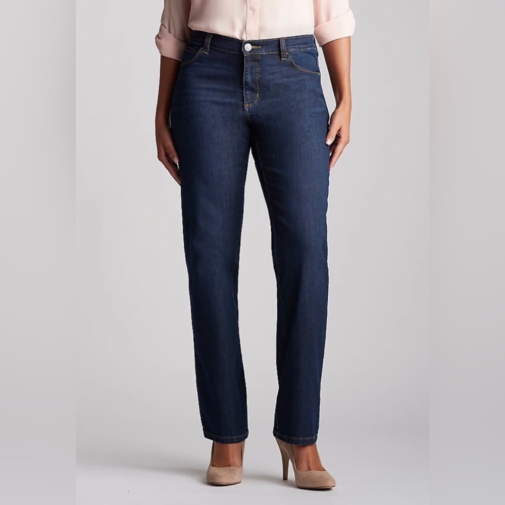Lee Womens Dark Wash Relaxed Fit Midrise Straight Leg Jeans Irregular Size 6